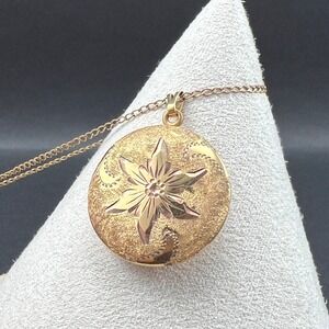 Vintage Locket Necklace Floral Senior Award 12KT Gold Filled Chain Marathon 18"